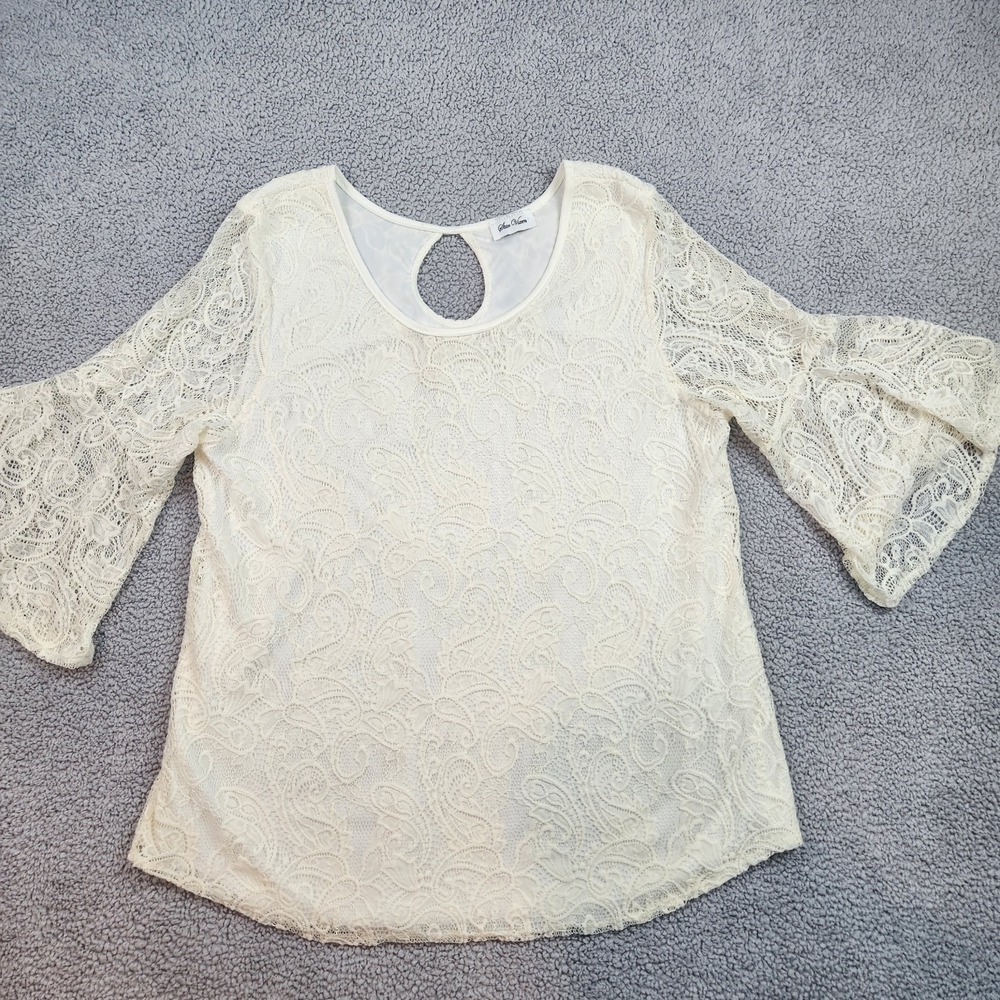 Lace Lined Ivory White Star Vixen 2X Top Bell 3/4 Sleeve Blouse